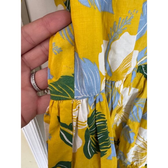 INA Yellow Tropical Floral Short sleeve V-neck Mini Dress Size Large - Picture 7 of 13